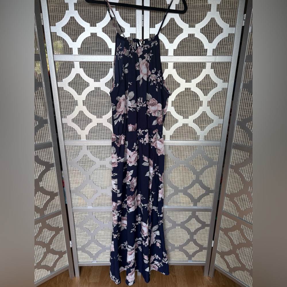 SHEIN Navy and Pink Floral Maxi Dress